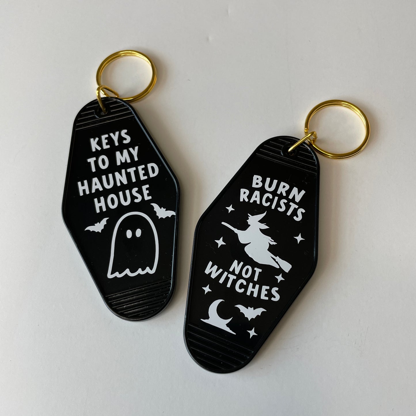 Halloween Motel Keychain Burn Racists Not Witches Keychain and Keys to My Haunted House Keychain