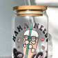 Mama Needs Coffee Glass Can Cup with Bamboo Lid and Straw