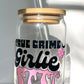 True Crime Girlie Glass Can Cup with Bamboo Lid and Straw