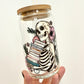 Skeleton TBR Glass Can Cup with Bamboo Lid and Straw