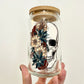 Floral Skull Glass Can Cup with Bamboo Lid and Straw