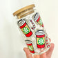 Red Latte Cups Glass Can Cup with Bamboo Lid and Straw