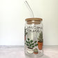 Just One More Plant Glass Can Cup with Bamboo Lid and Straw