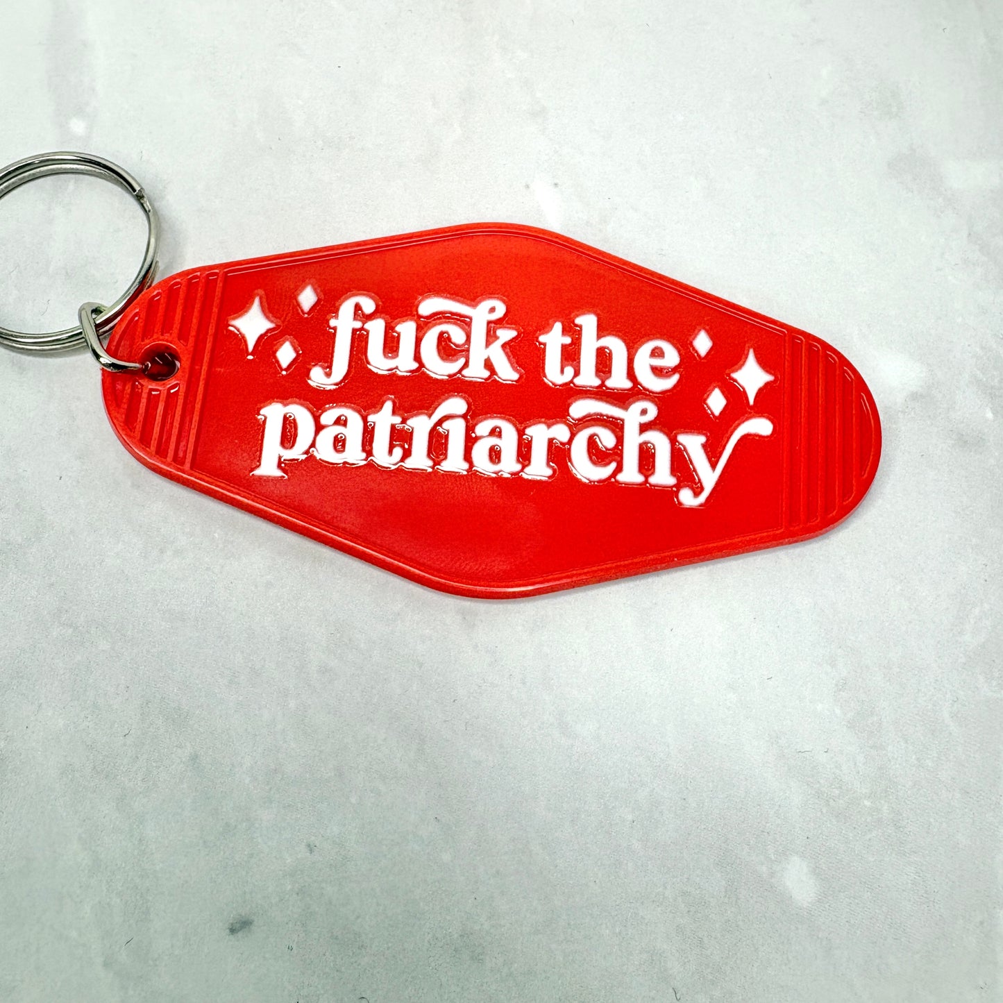Fuck the Patriarchy Red Motel Keychain