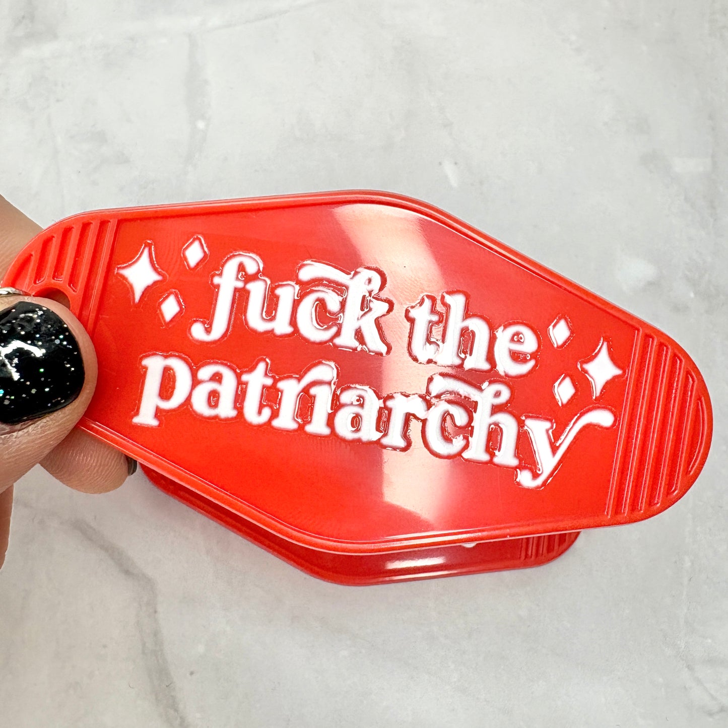 Fuck the Patriarchy Red Motel Keychain