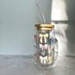 Coquette Bows Glass Can Cup with Bamboo Lid and Straw