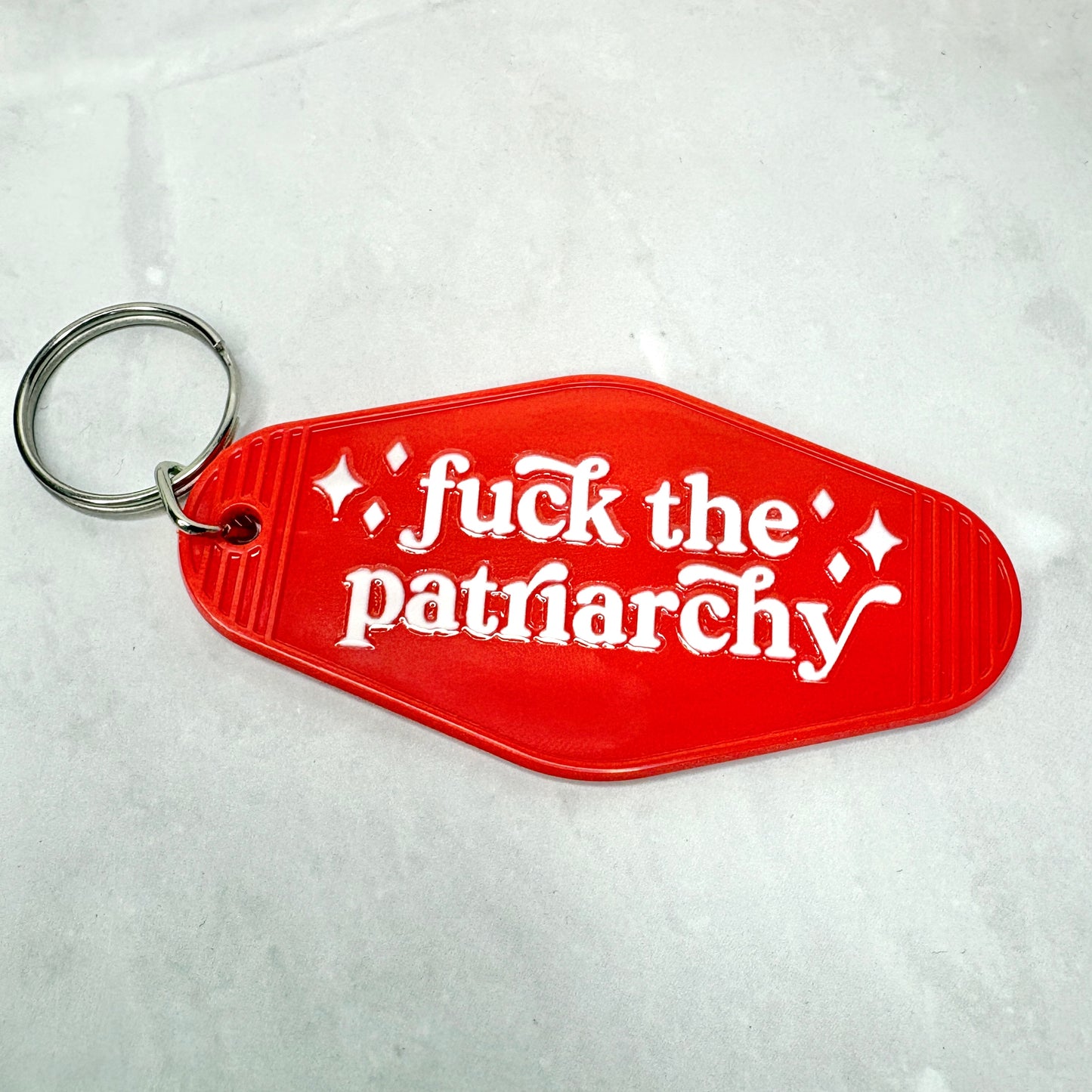 Fuck the Patriarchy Red Motel Keychain