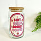 Hot Girls Drink Coffee Glass Can Cup with Bamboo Lid and Straw