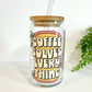 Coffee Solves Everything Glass Can Cup with Bamboo Lid and Straw