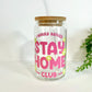 Rather Stay Home Club Glass Can Cup with Bamboo Lid and Straw
