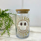 Caffeine Queen Glass Can Cup with Bamboo Lid and Straw