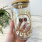 Caffeine Queen Glass Can Cup with Bamboo Lid and Straw