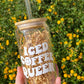 Iced Coffee Queen Glass Cup with Bamboo Lid and Straw