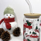 Vintage Red Truck with Christmas Tree Farm Glass Can Cup with Bamboo Lid and Straw