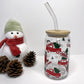 Vintage Red Truck with Christmas Tree Farm Glass Can Cup with Bamboo Lid and Straw
